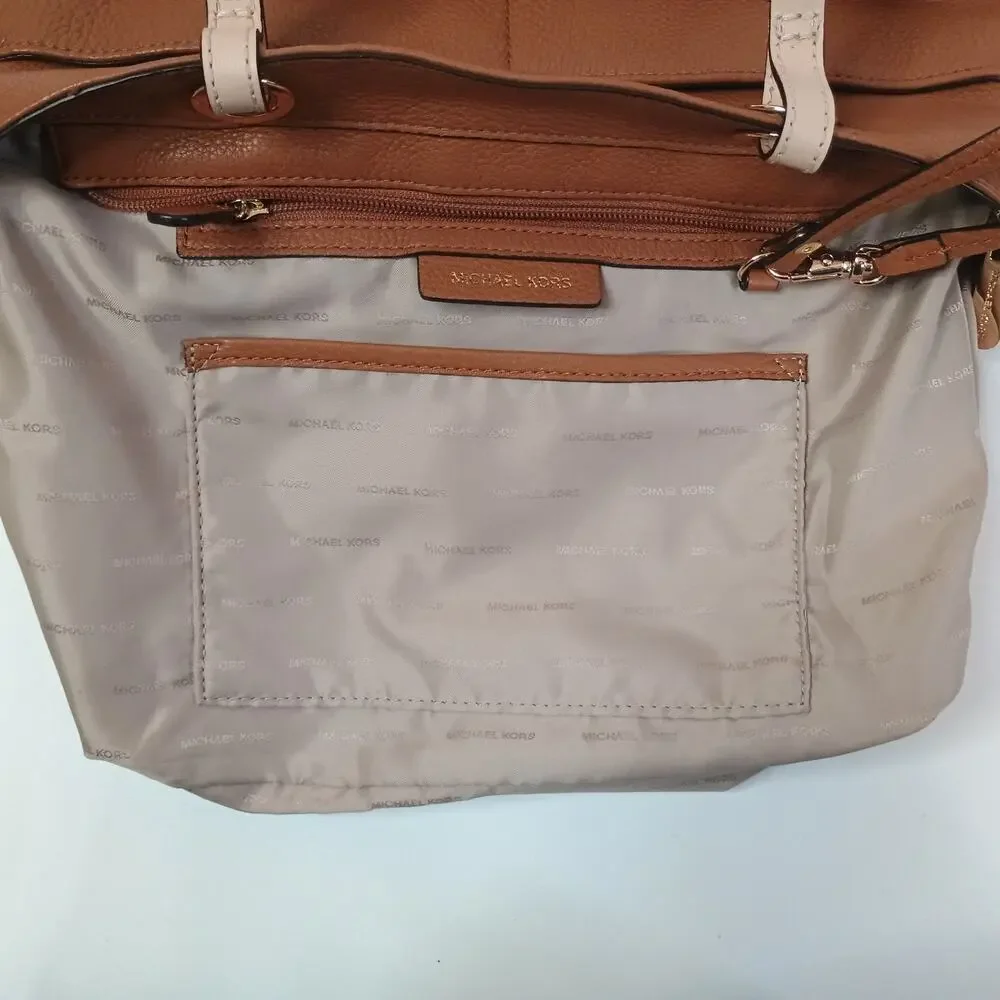 Michael Kors Bedford Pebbled Leather Tote Bag Brown Shoulder Pocket Purse Medium